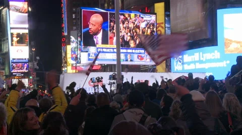 Times Square Crowd Celebrates after 2012 Election Night Stock Footage 59295537