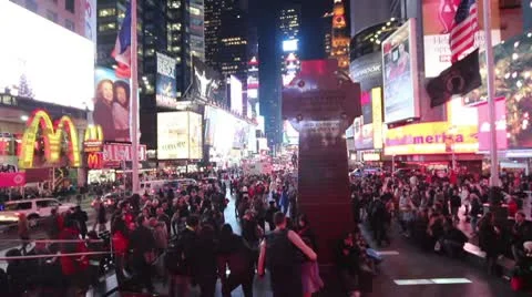 Times Square Crowd High Angle Stock Footage 10102521