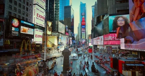 Times Square Crowd Timelapse Busy City Street Traffic People Blurred Lights NYC  Stock Footage 87159933