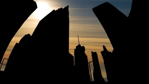 Times Square dark shadows at sunset, Abstract view of iconic street, New York Stock Footage 109219429