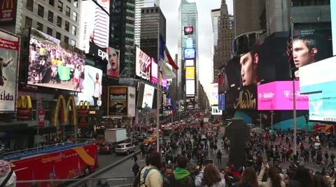 Times Square look from TKTS pavilion stairs Stock Footage 50113080
