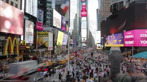 Times Square New York. Busy Traffic and Crowds - Time-Lapse (Day, HD Version) Stock Footage