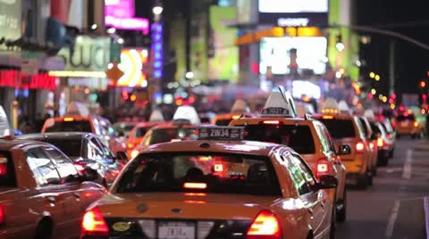 Times Square New York City at night traffic cars yellow cabs night 1080 25p PAL Stock Footage 10728198