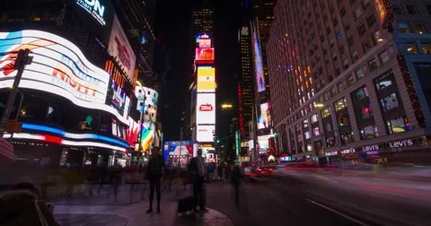 Times Square In New York City, Night Time 4k Timelapse Stock Footage
