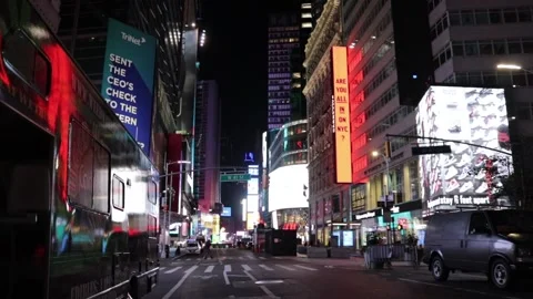 Times square at Night during Phase 4 of Reopening 库存影片 139782257