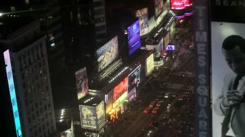 Times Square at night high angle view Stock Footage