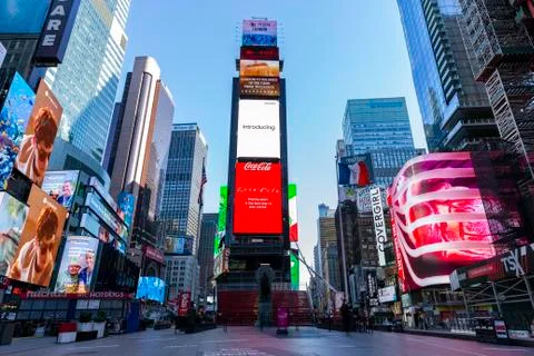 Times Square NYC Empty During Covid-19 Pandemic Stock Photos