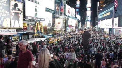 Times Square packed with crowds at night Stock Footage 68534391