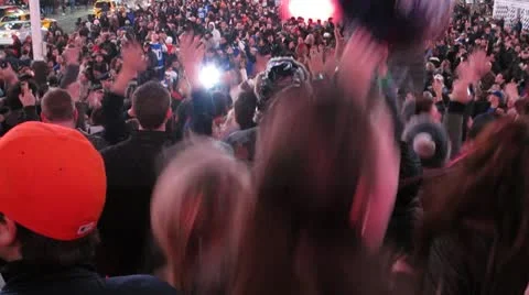 Times Square packed with NY Giants football fans after Super Bowl Stock Footage