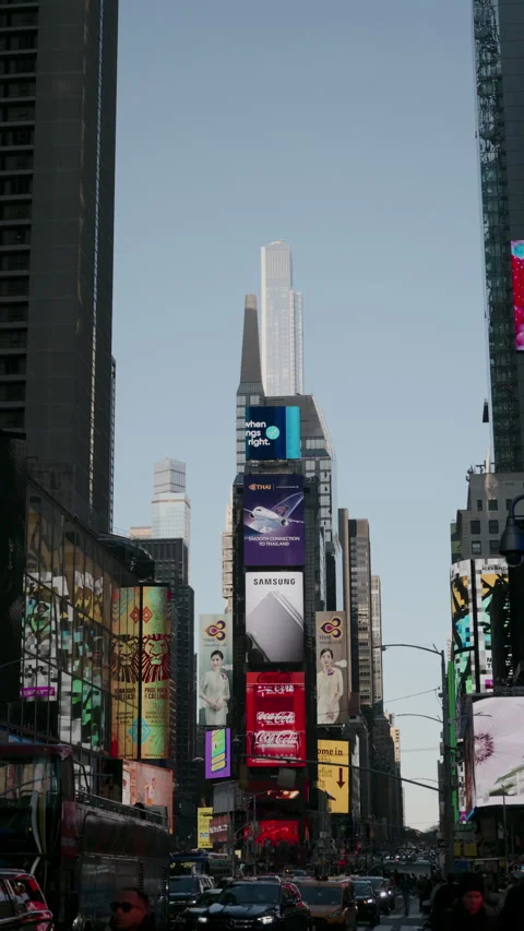 Times Square Skyline features an array of Bright Billboards lighting up 動画素材 292211321