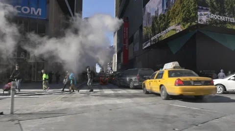 Times Square , Steam vapor street walk slow motion Stock Footage