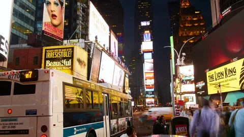 Times Square time-lapse, buses, tourists, Broadway Theaters and LED signs Stock Footage 70278033