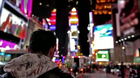 Times Square Tourist Man Foreigner Takes Picture Manhattan New York City NYC USA Stock Footage