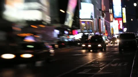 Times Square Traffic at Night Stock Footage 12037007