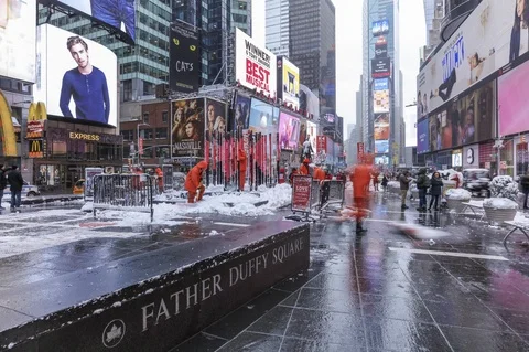 Times Square in Winter after snowfall, New York City Stock Footage 88636999