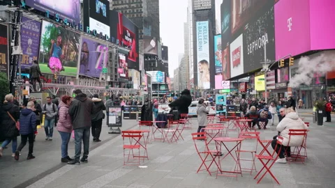 Times Square In winter Stock Footage 233821195