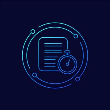 Timesheet icon, document and stopwatch line design Stock Illustration