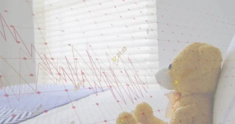 Timestamp 00:32 starting red chart oscillating teddy bear sliding into frame 스톡 동영상 318644217