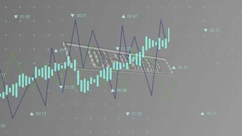 Timestamp pinging, cyan bars shifting, blue-green lines oscillating, logo Stock Footage 328396792