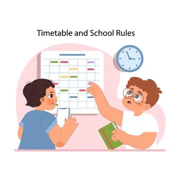 Timetable and school rules. Flat vector illustration イラスト素材