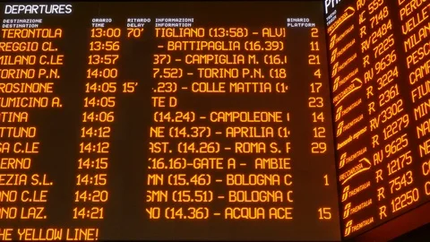 Timetable board display technology led railway station Stock Footage 95254649