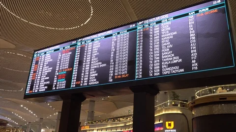 Timetable board screen at the airport. Gate, Arrival, Departure Stock Footage 115171521