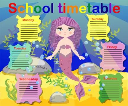 Timetable with days of weeks for school. schedule for children with cartoon m Stock Illustration