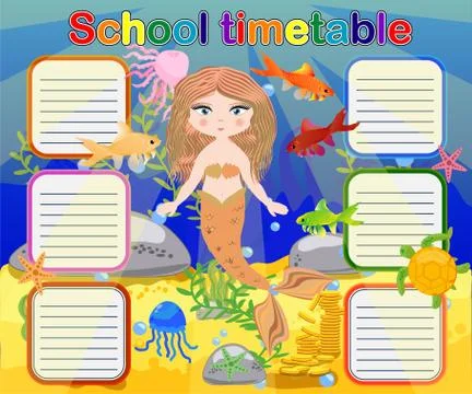 Timetable with days of weeks for school. schedule for children with cartoon m Stock Illustration