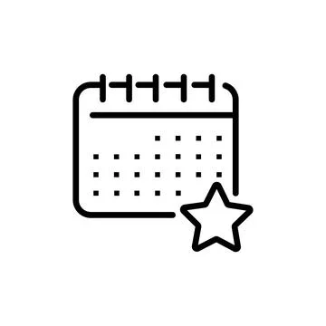 Timetable favourite note line icon. Calendar with star vector outline sign. Stock Illustration