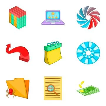 Timetable icons set, cartoon style Stock-Illustration