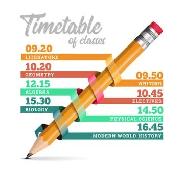 Timetable or timeline vector design template illustration with pencil Stock Illustration