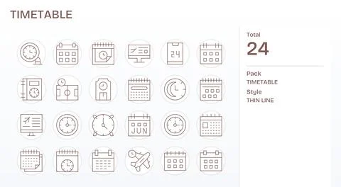 Timetable Premium Vector Bundle with 24 High Resolution Grid Fitted Thin Li.. Stock Illustration