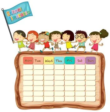 Timetable school planning with characters Illustrazione stock