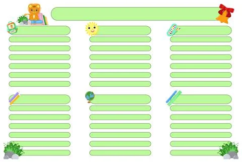 Timetable for schoolchildren and students for printing on any materials. 02 Stock Illustration