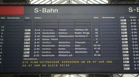 Timetable timelapse at Zurich Main Train Station Stock Footage 32282596