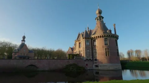 Timewarp of the ooidonk castle during sunset Stock Footage 170302280