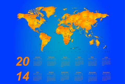 Timezone calendar 2014 Stock Illustration