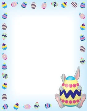 Timid Gray Bunny on Blue with an Easter Egg Boarder Illustrazione stock