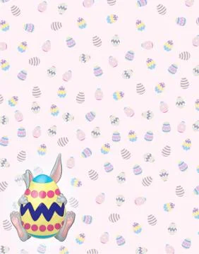 Timid Gray Bunny on Easter Egg background Illustrazione stock