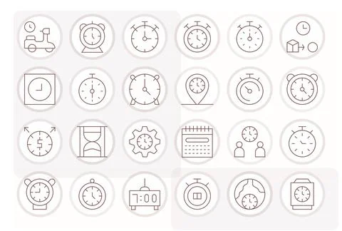 Timing 64x64 Vector Icon Pack with 24 Thin Line PIXEL Perfect Elements Stock Illustration