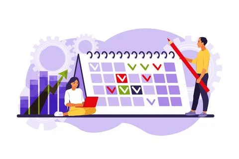 Timing and project scheduling. Concept of time management, work planning meth Stock Illustration