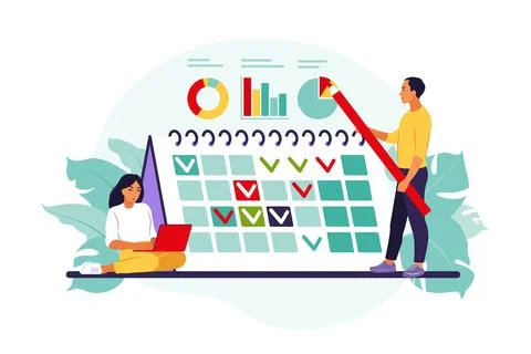 Timing and project scheduling. Concept of time management, work planning meth Stock Illustration