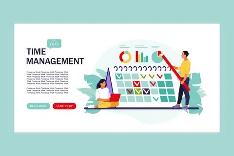 Timing and project scheduling. Landing page. Concept of time management, work Stock Illustration