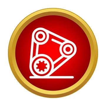 Timing belt and pulley system icon inside red circle Stock Illustration