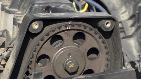 Timing belt on a car Stock Footage 265858056