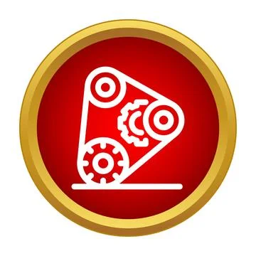 Timing belt with gears icon on red background Stock Illustration