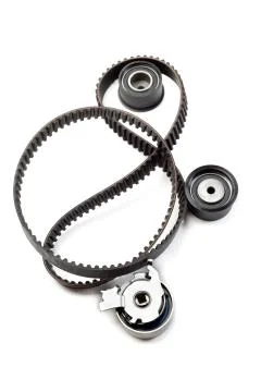 Timing belt, two rollers and the tension mechanism. Stock Photos
