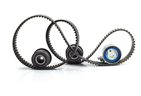 Timing belt, two rollers and the tension mechanism Stock Photos