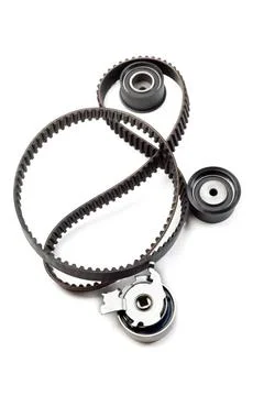 Timing belt, two rollers and the tension mechanism. Timing belt, two rolle... Stock Photos