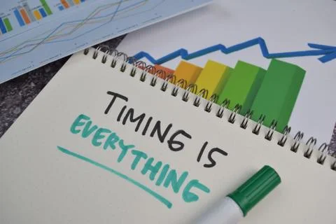 Timing Is Everything text on a book. Chart or mechanism concept. Stock Photos